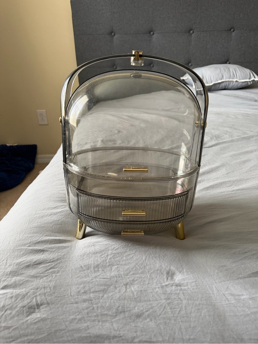 Clear Smoke Plastic Jewelry Organizer with Gold Accents